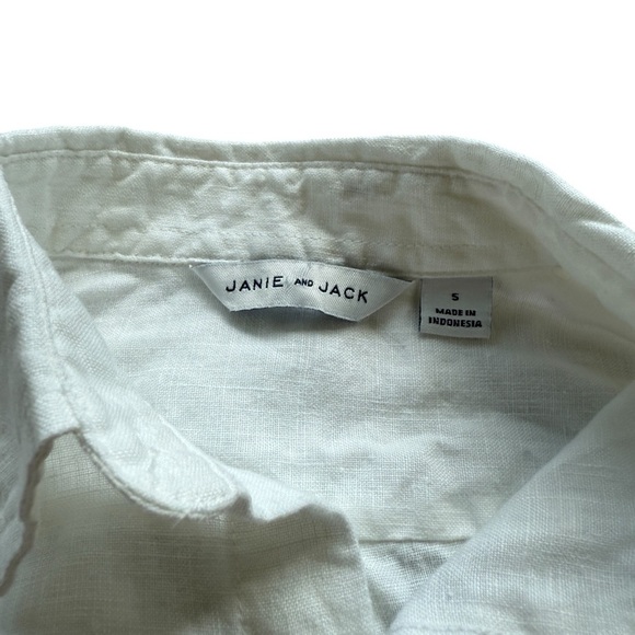 Janie and Jack Boy’s White Linen Button Up Shirt Sz 5 Lightweight Casual Beach - Picture 5 of 9